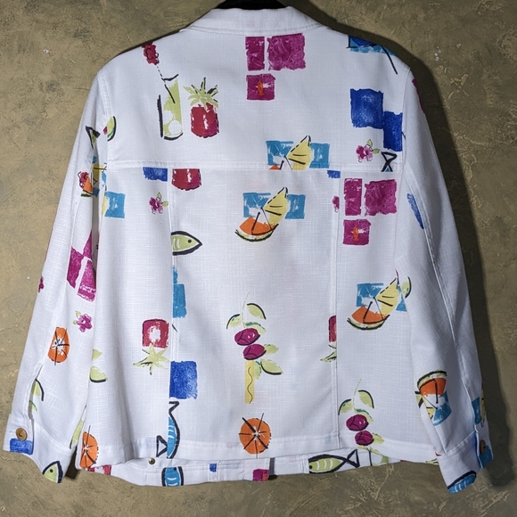 Vintage Alia Fruit and Fish Print Colourful Lightweight Jacket - Picture 2 of 9